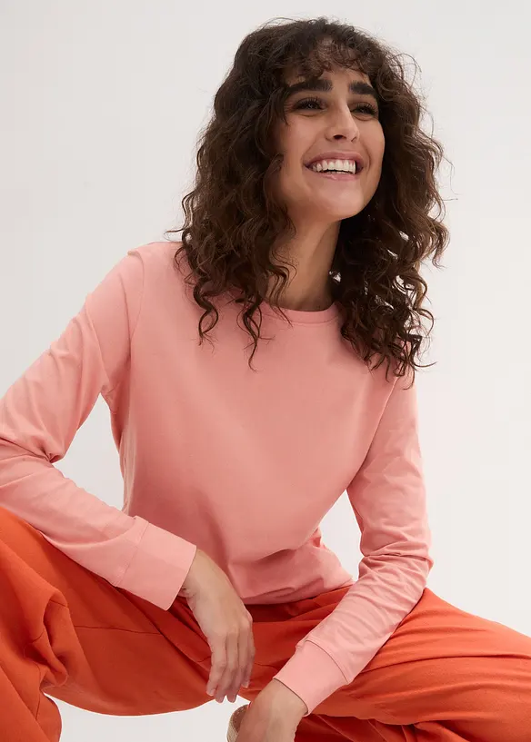 Lang, langermet topp med rund hals (5-pack), bonprix