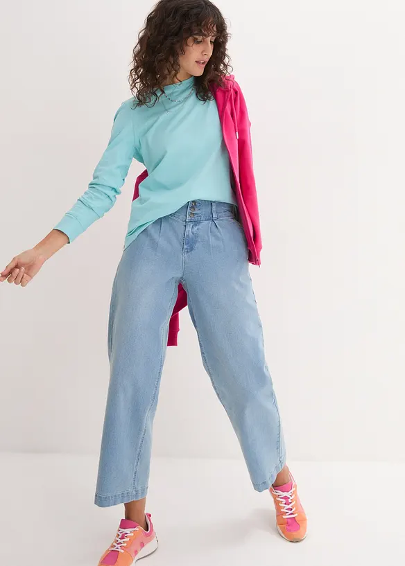 Lang, langermet topp med rund hals (5-pack), bonprix