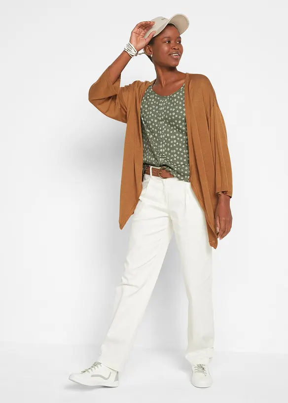 Ribbet topp med blomsterm&oslash;nster, kortermet, bonprix