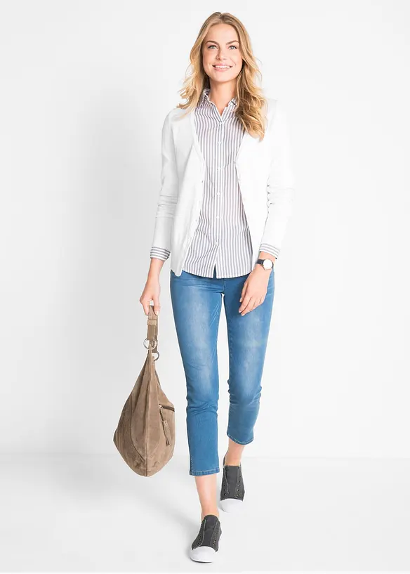 Finstrikket cardigan med knappestolpe, bonprix