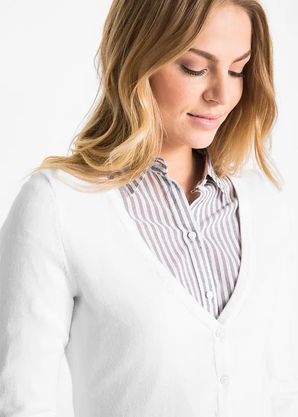 Finstrikket cardigan med knappestolpe, bonprix