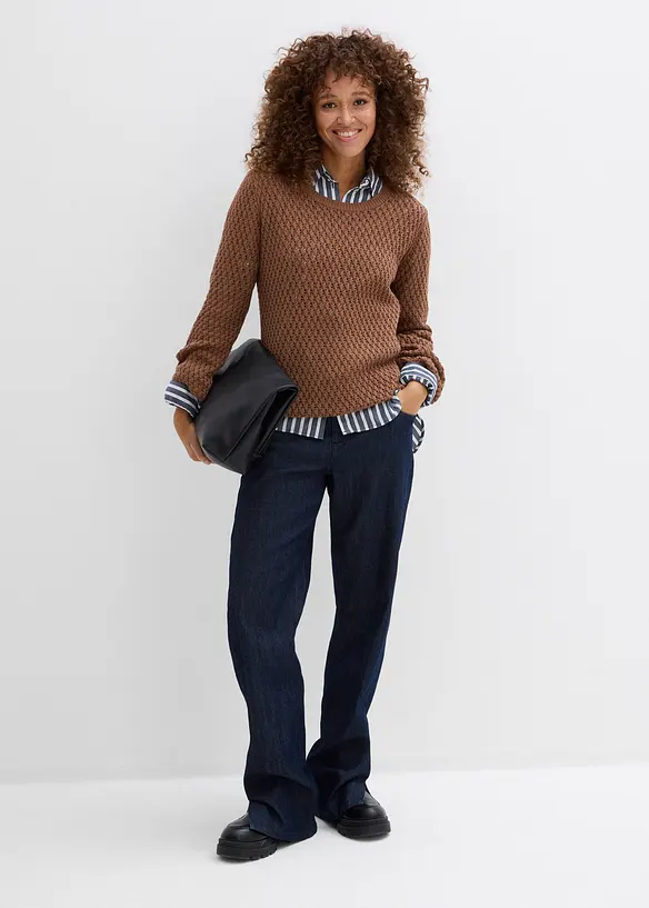 Genser i bomullsmiks med strukturstrikk, bonprix