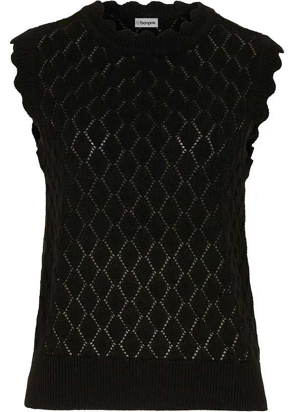 Strikket vest i bomullsmiks med hullm&oslash;nster, bonprix