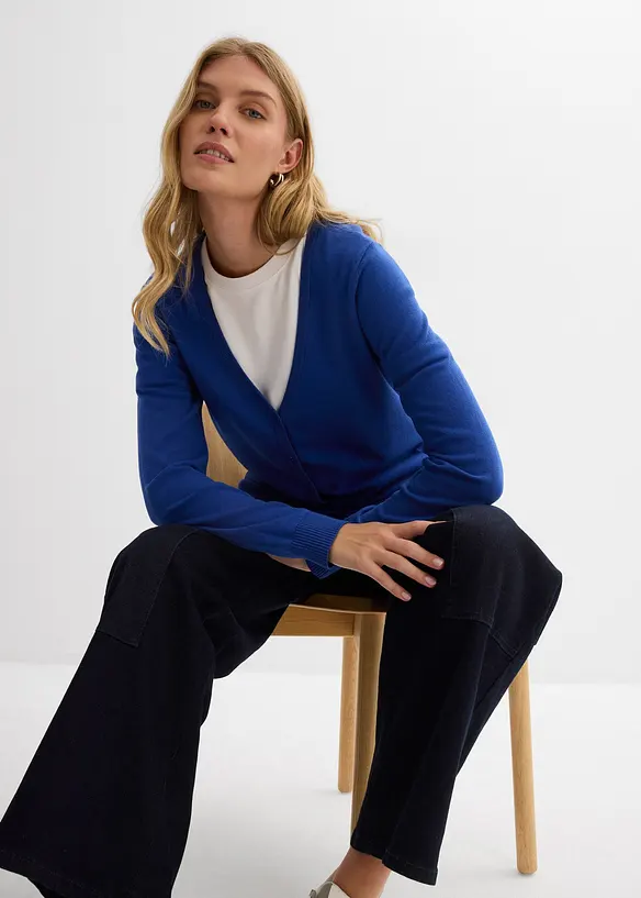 Finstrikket cardigan med knappestolpe, bonprix