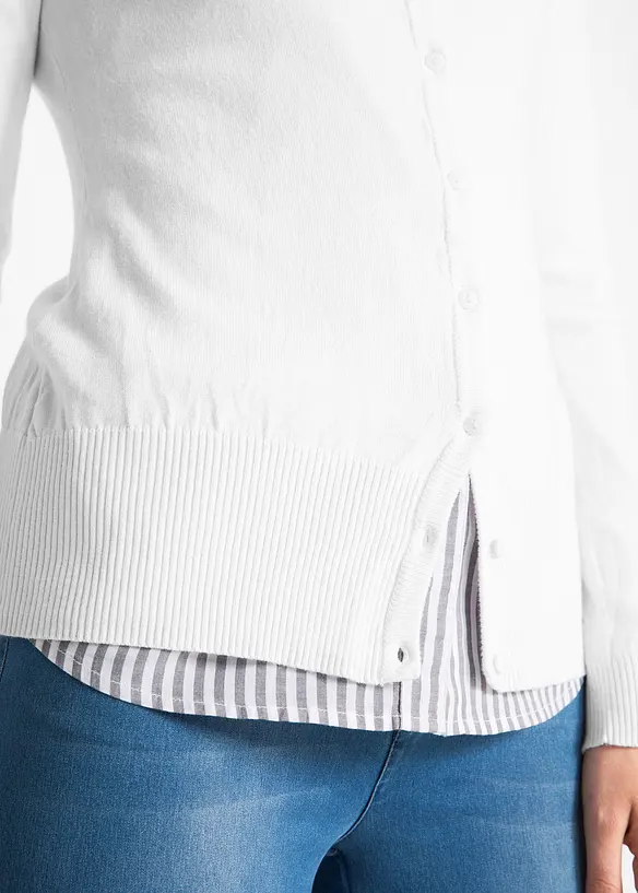 Finstrikket cardigan med knappestolpe, bonprix