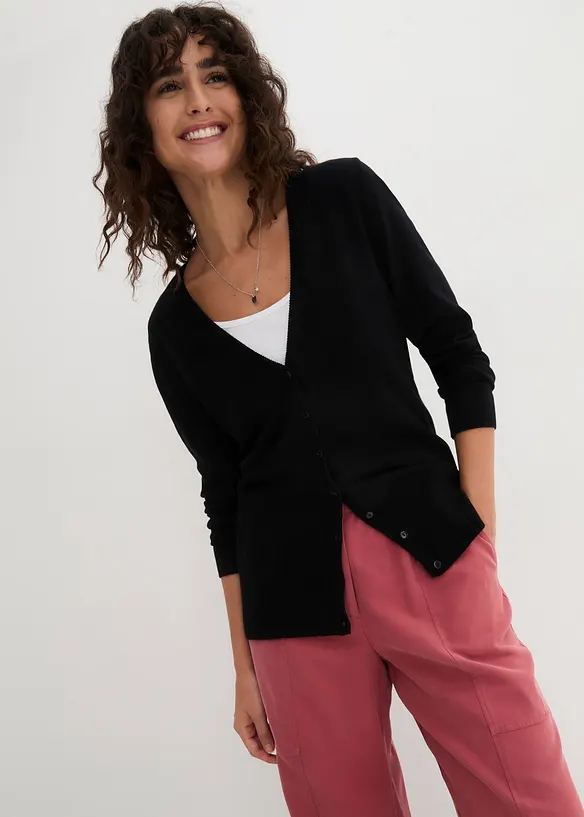 Finstrikket cardigan med knappestolpe, bonprix