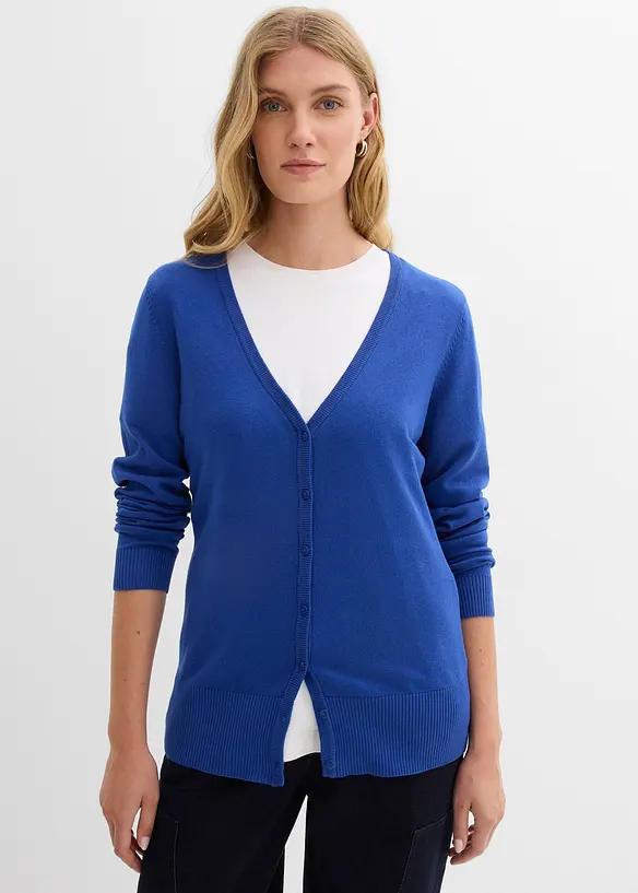 Finstrikket cardigan med knappestolpe, bonprix