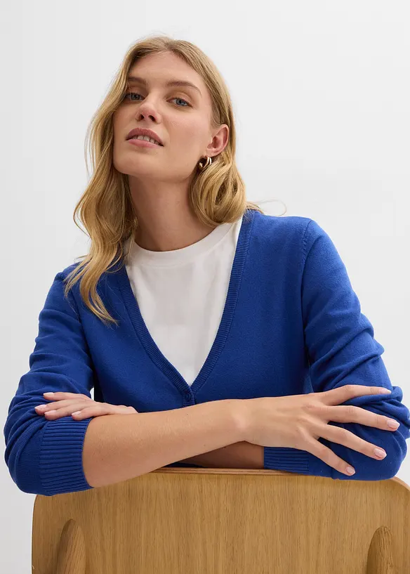 Finstrikket cardigan med knappestolpe, bonprix