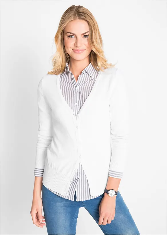 Finstrikket cardigan med knappestolpe, bonprix