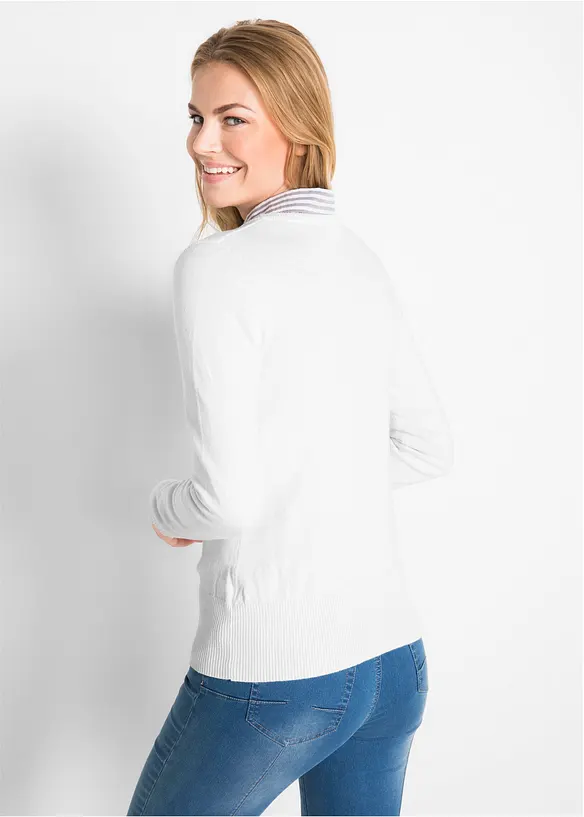 Finstrikket cardigan med knappestolpe, bonprix