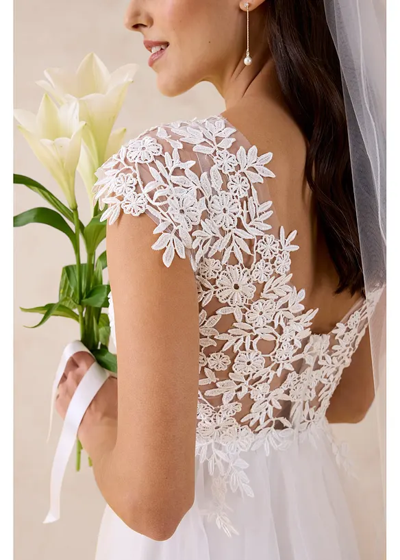 Brudekjole i fin tyll med blonder, bonprix