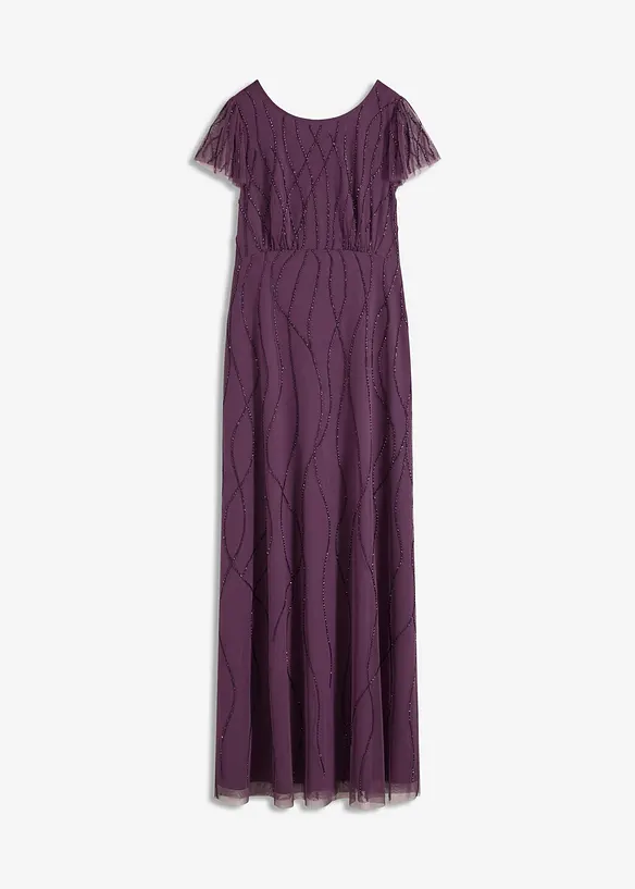 Maxikjole i tynn tyll med perlebroderier, bonprix