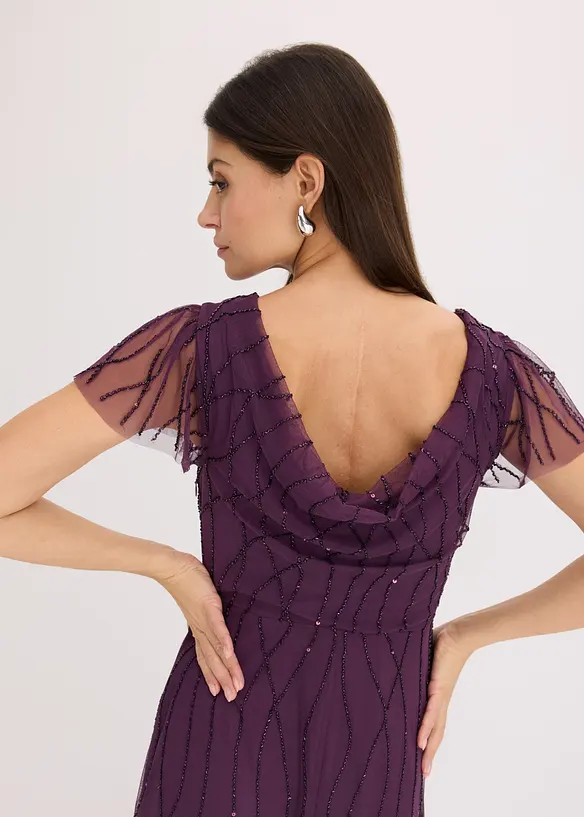 Maxikjole i tynn tyll med perlebroderier, bonprix