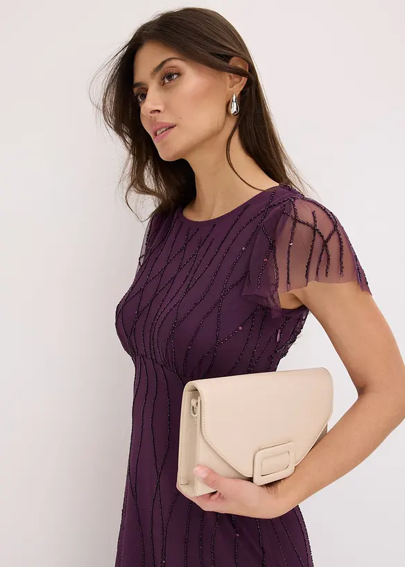 Maxikjole i tynn tyll med perlebroderier, bonprix