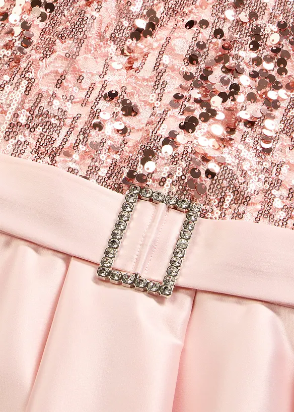 Selskapskjole i glansfull sateng med paljetter, bonprix
