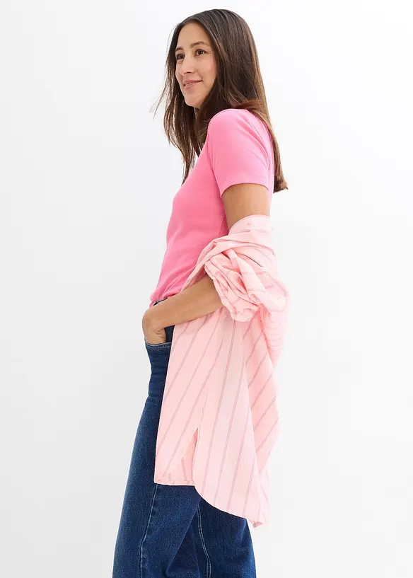 Ribbet topp i 100% &oslash;kologisk bomull (2-pack), bonprix