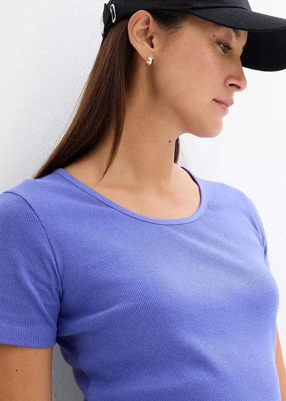 Ribbet topp i 100% &oslash;kologisk bomull (2-pack), bonprix