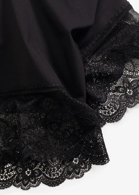 Truse med ben og "anti-gnisse"-effekt i kj&oslash;lende polyamid med blondekanter p&aring; bena, bonprix