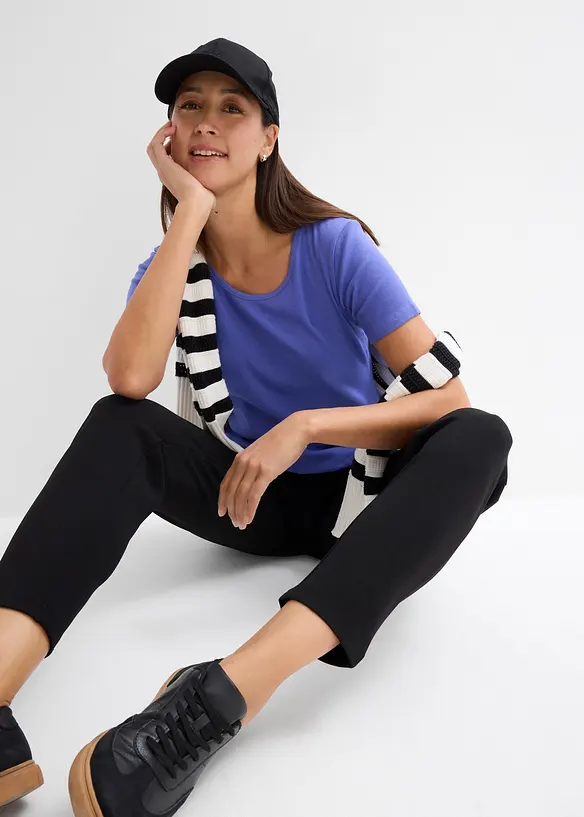 Ribbet topp i 100% &oslash;kologisk bomull (2-pack), bonprix