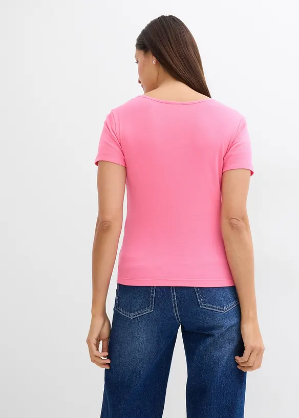 Ribbet topp i 100% &oslash;kologisk bomull (2-pack), bonprix
