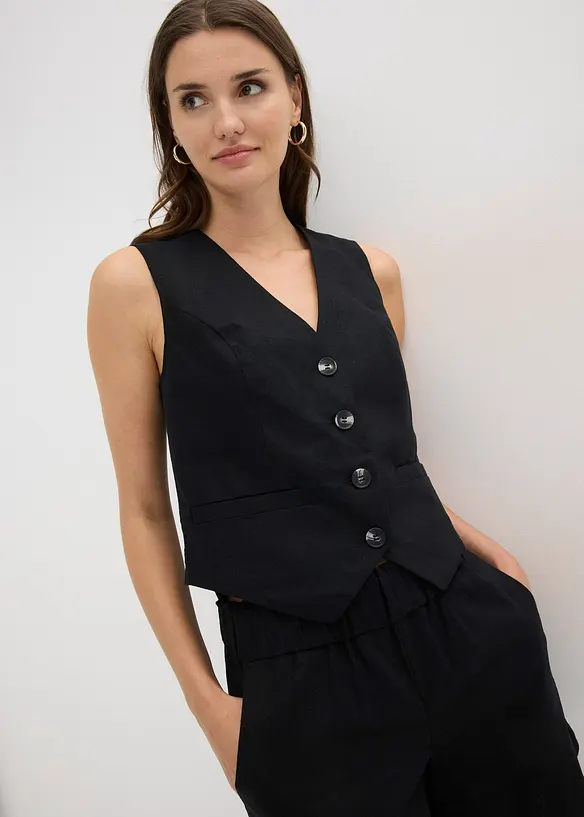 Vest og shorts i linmiks, bonprix