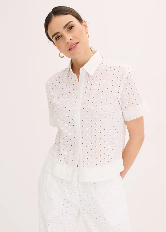 Bluse med hullbroderi, bonprix