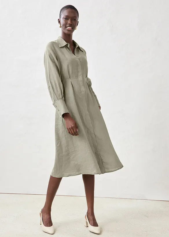 Skjortekjole i lin, bonprix