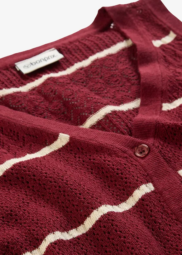 Strikket vest med lin og hullm&oslash;nster, bonprix