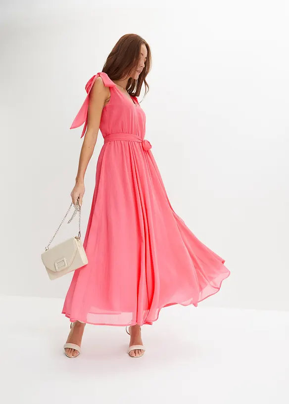 Chiffonkjole med sl&oslash;yfedetaljer, bonprix