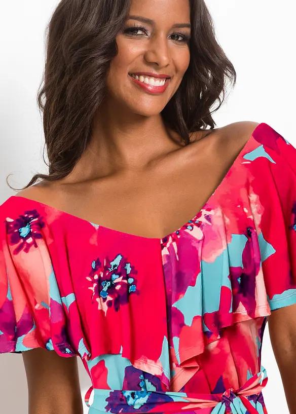 Maxikjole med volang og belte, bonprix