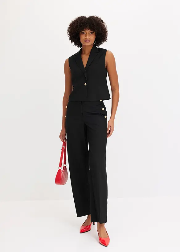 Bukse med vide ben og dekorative knapper, bonprix