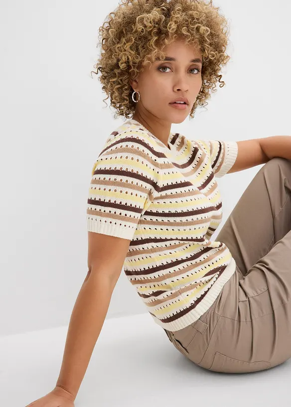 Strikketopp med hullm&oslash;nster, bonprix