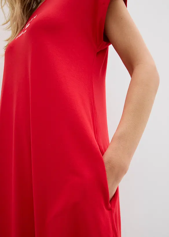 Jerseykjole med broderi i viskose med elastan, bonprix