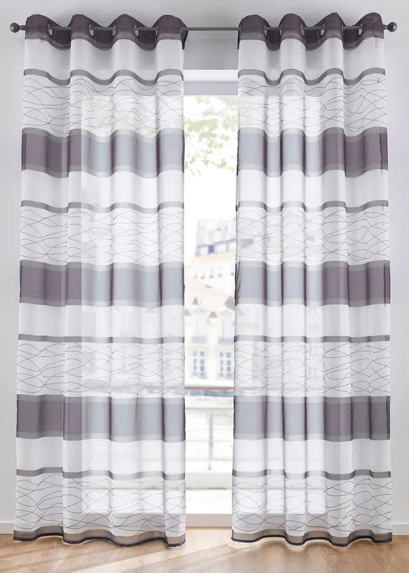 Gardin med stripe-print og resirkulert polyester (1-pack), bonprix