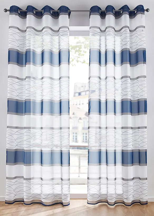 Transparent gardin med striper p&aring; tvers (1-pack), bonprix