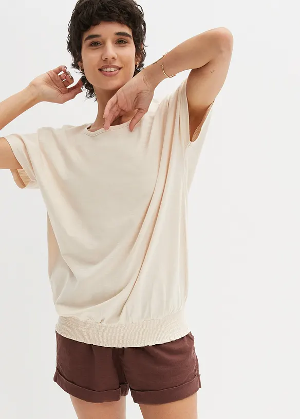 Topp i flammegarn av &oslash;kologisk bomull med vaflet linning, bonprix
