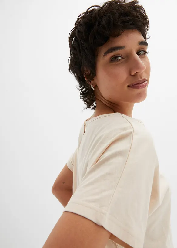 Topp i flammegarn av &oslash;kologisk bomull med vaflet linning, bonprix