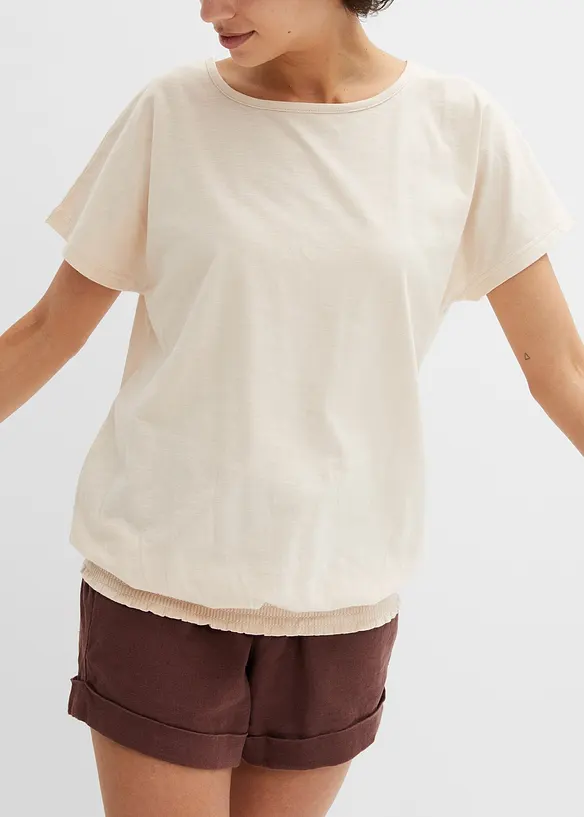 Topp i flammegarn av &oslash;kologisk bomull med vaflet linning, bonprix