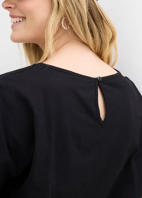 Topp i flammegarn av &oslash;kologisk bomull med vaflet linning, bonprix