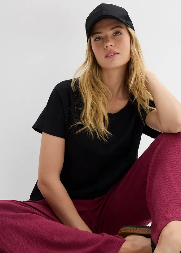 Topp i flammegarn av &oslash;kologisk bomull med vaflet linning, bonprix