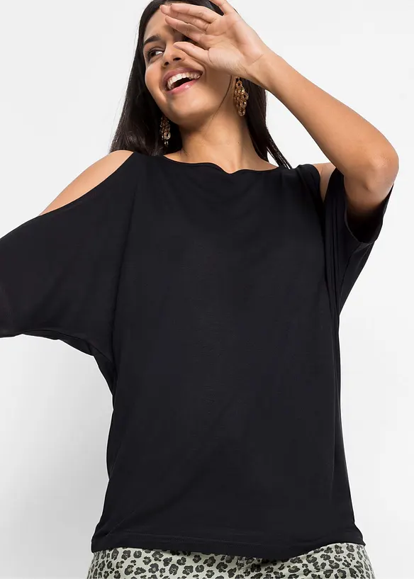 Cold shoulder-topp i viskose, bonprix