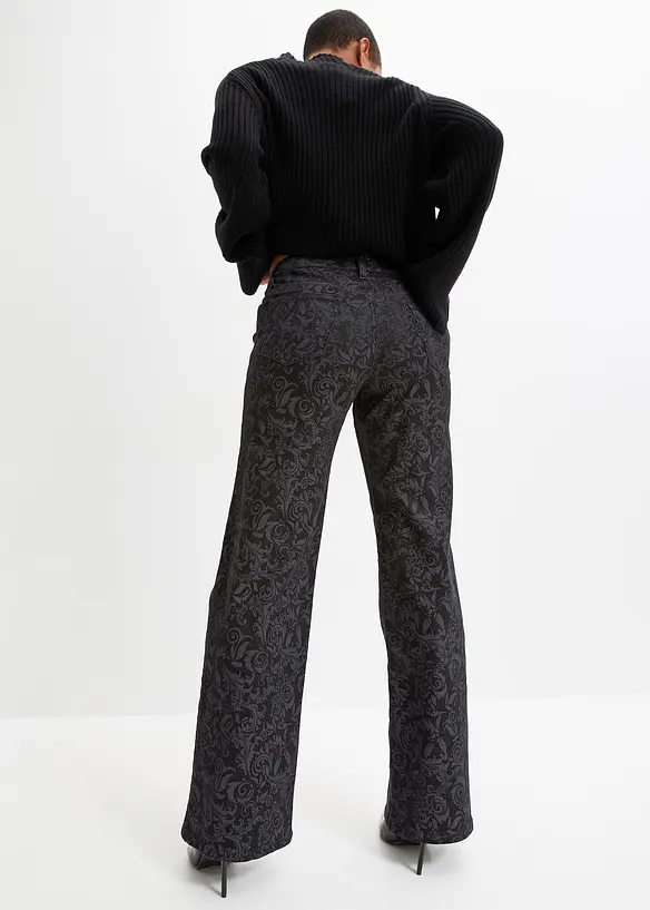 Wide-Leg-jeans, Mid Waist, med glansfullt m&oslash;nster, bonprix