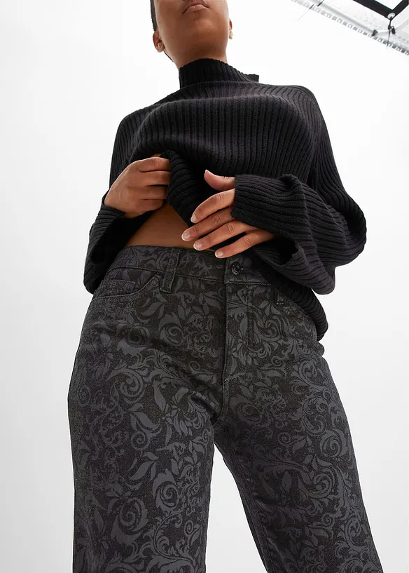 Wide-Leg-jeans, Mid Waist, med glansfullt m&oslash;nster, bonprix