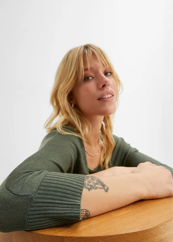 Finstrikket genser med 3/4-lange ermer, bonprix