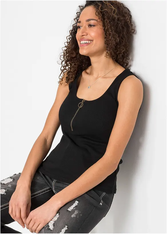 Ribbet topp av 100% bomull, bonprix