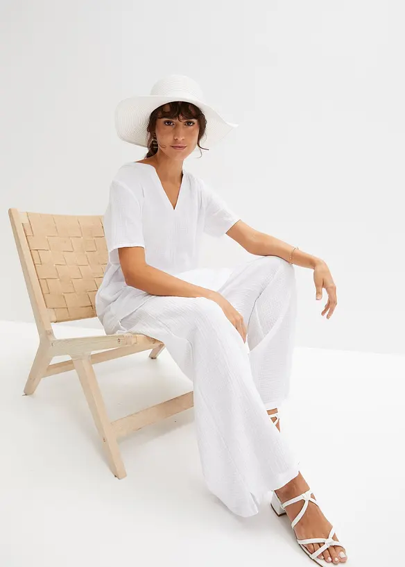 Lang tunika av ren bomullsmusselin, bonprix