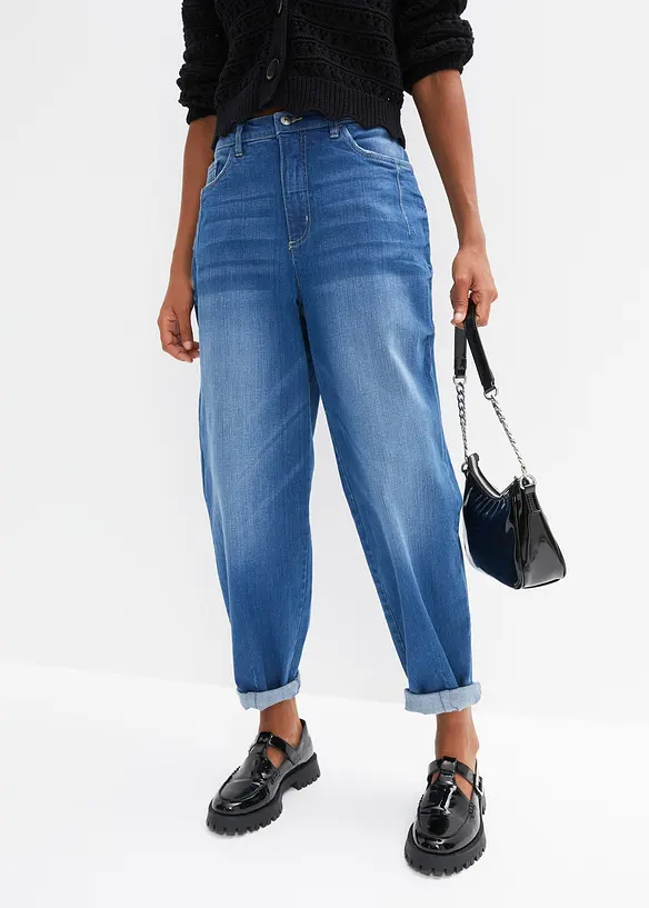 Barrel-Jeans, High Waist, &oslash;kologisk bomull, bonprix
