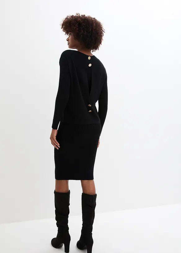 Strikket kjole med vest, 2-delt sett, bonprix