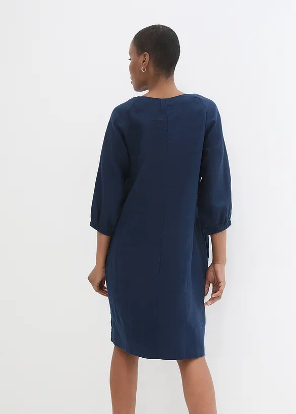 Kjole i 100% lin, 3/4-lange ermer, bonprix