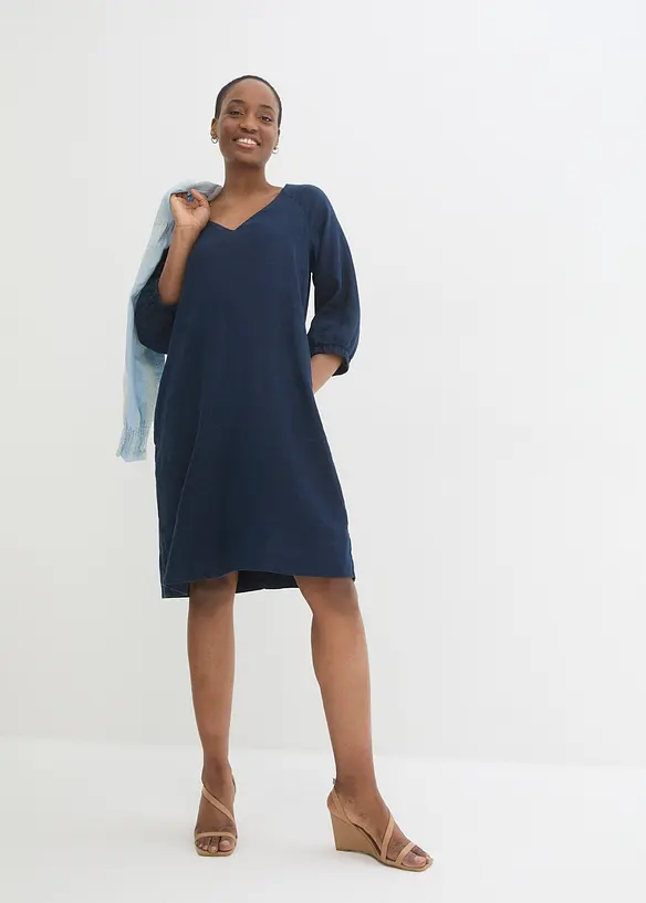 Kjole i 100% lin, 3/4-lange ermer, bonprix